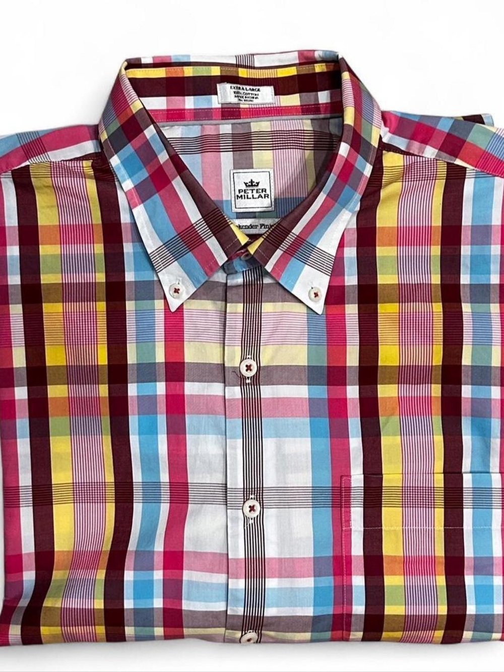 Peter Millar Men's Multi-Color Plaid Button-Down Shirt XL